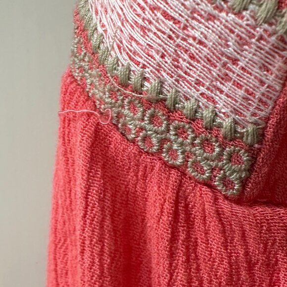 Suzanne Betro Coral Pink Lightweight Tank Top with Cream Embroidery, Size XL - Picture 6 of 7
